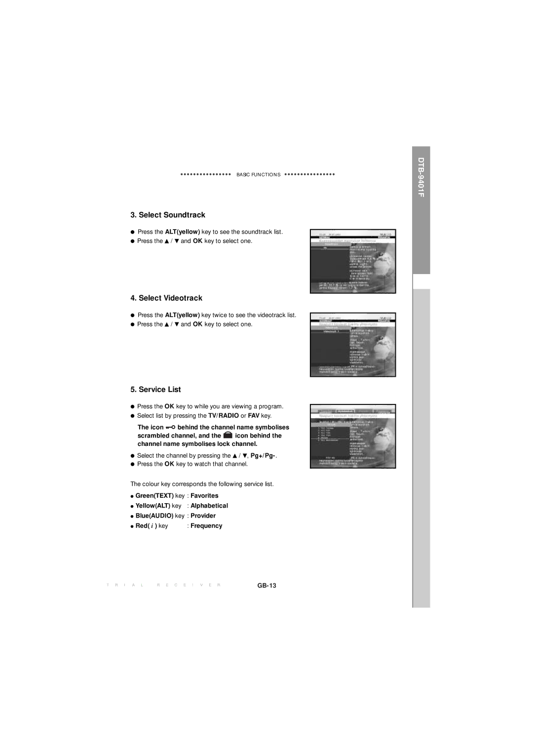 Samsung MF68-00271A manual Select Soundtrack, Select Videotrack, Service List 