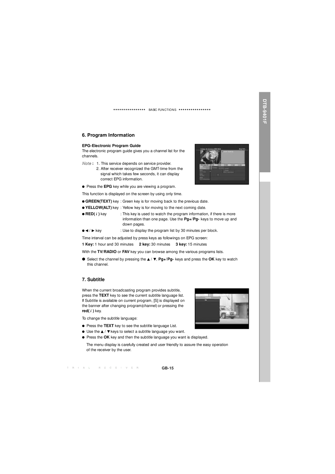 Samsung MF68-00271A manual Program Information, Subtitle, EPG-Electronic Program Guide 