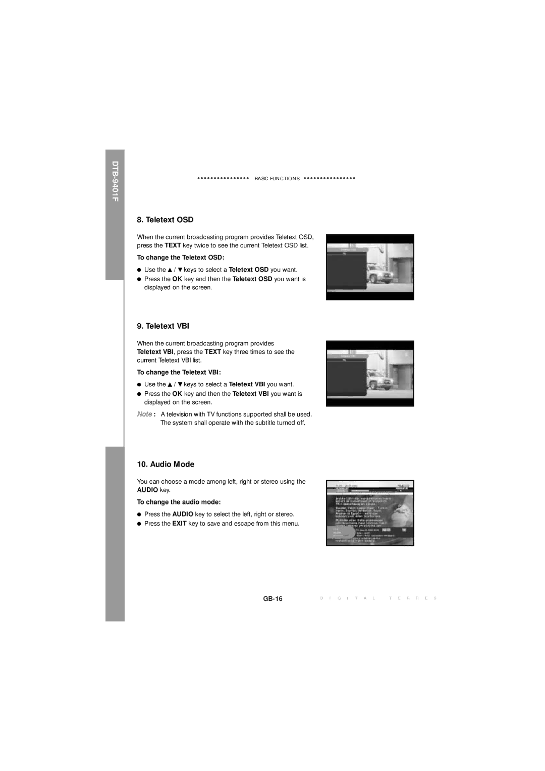 Samsung MF68-00271A manual Teletext OSD, Teletext VBI, Audio Mode 