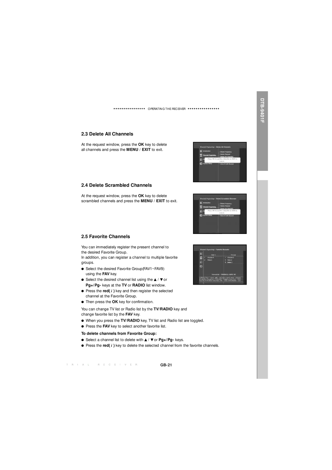 Samsung MF68-00271A manual Delete All Channels, Delete Scrambled Channels, Favorite Channels 