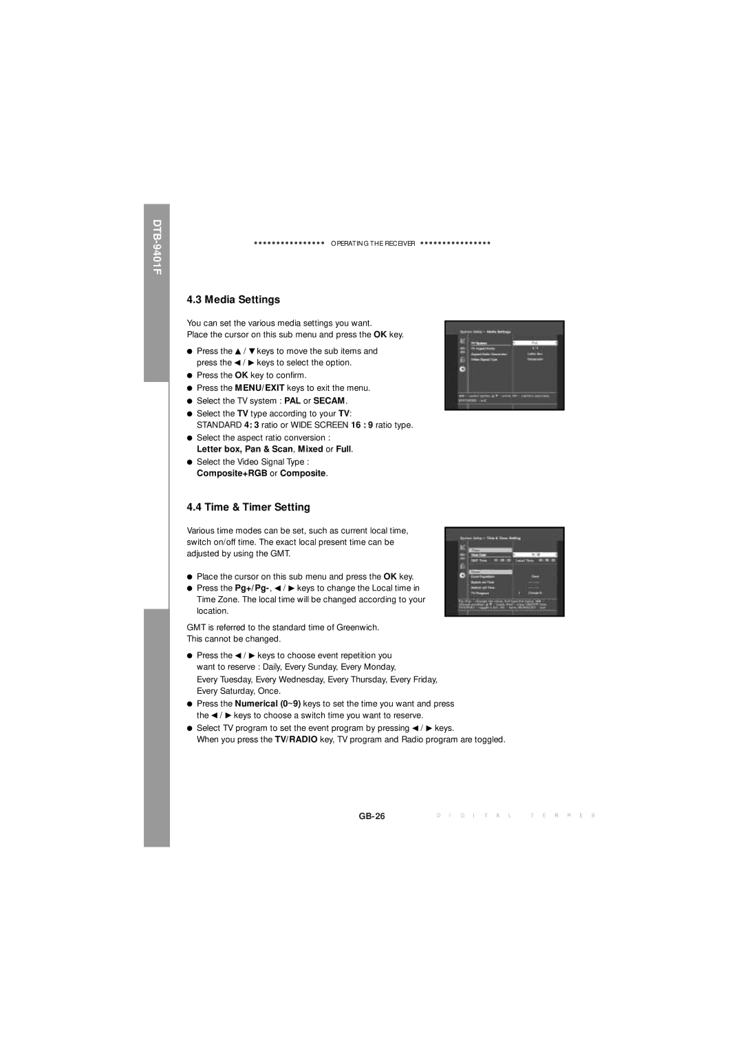 Samsung MF68-00271A manual Media Settings, Time & Timer Setting 