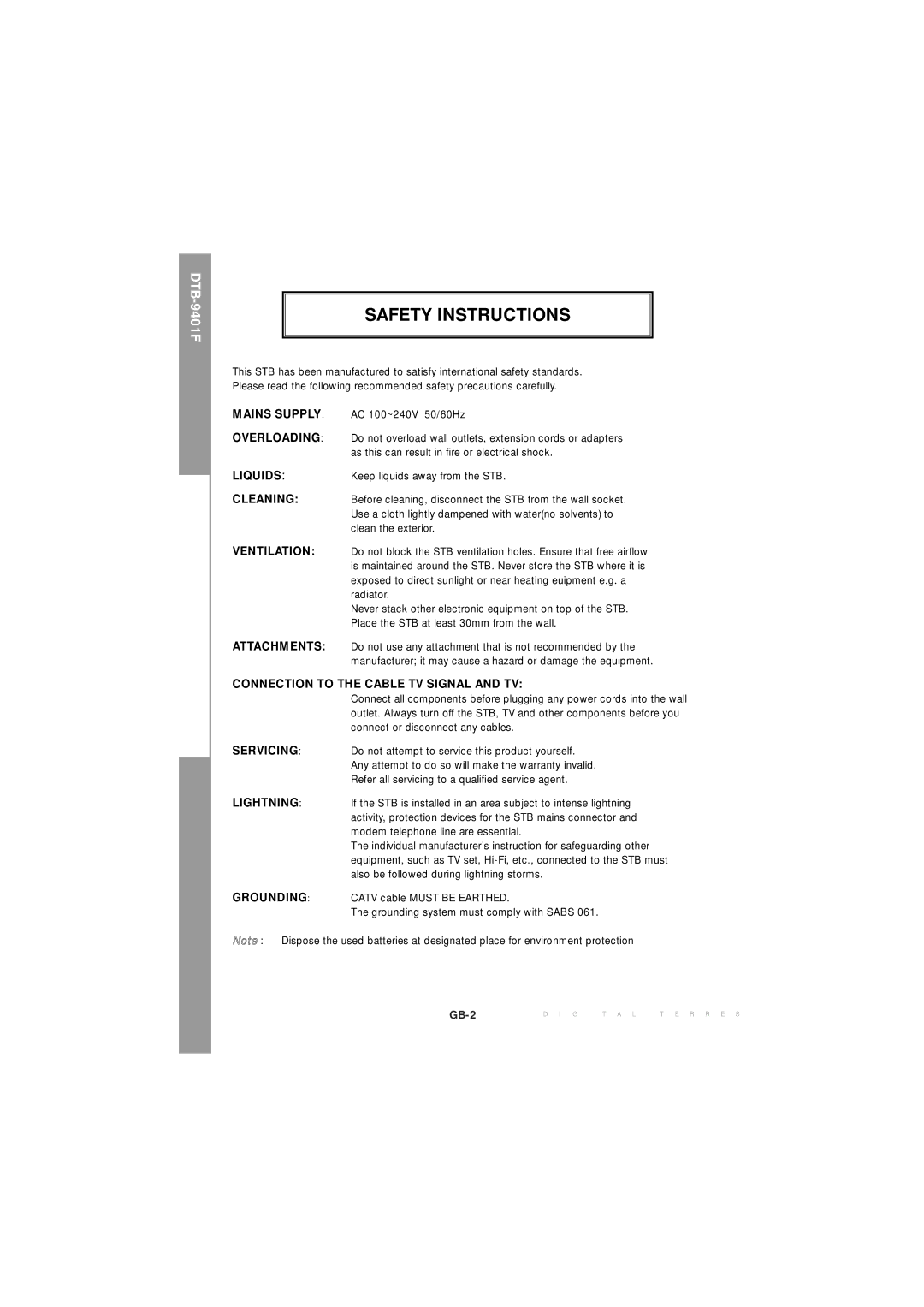 Samsung MF68-00271A manual Safety Instructions, Mains Supply 