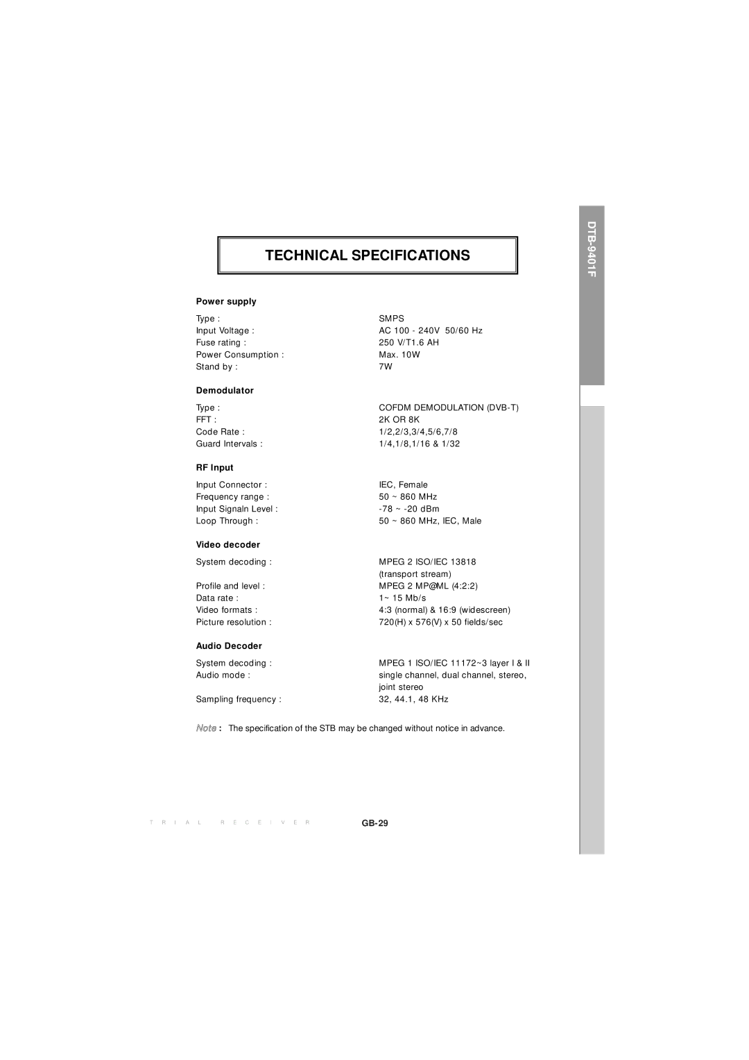 Samsung MF68-00271A manual Technical Specifications 