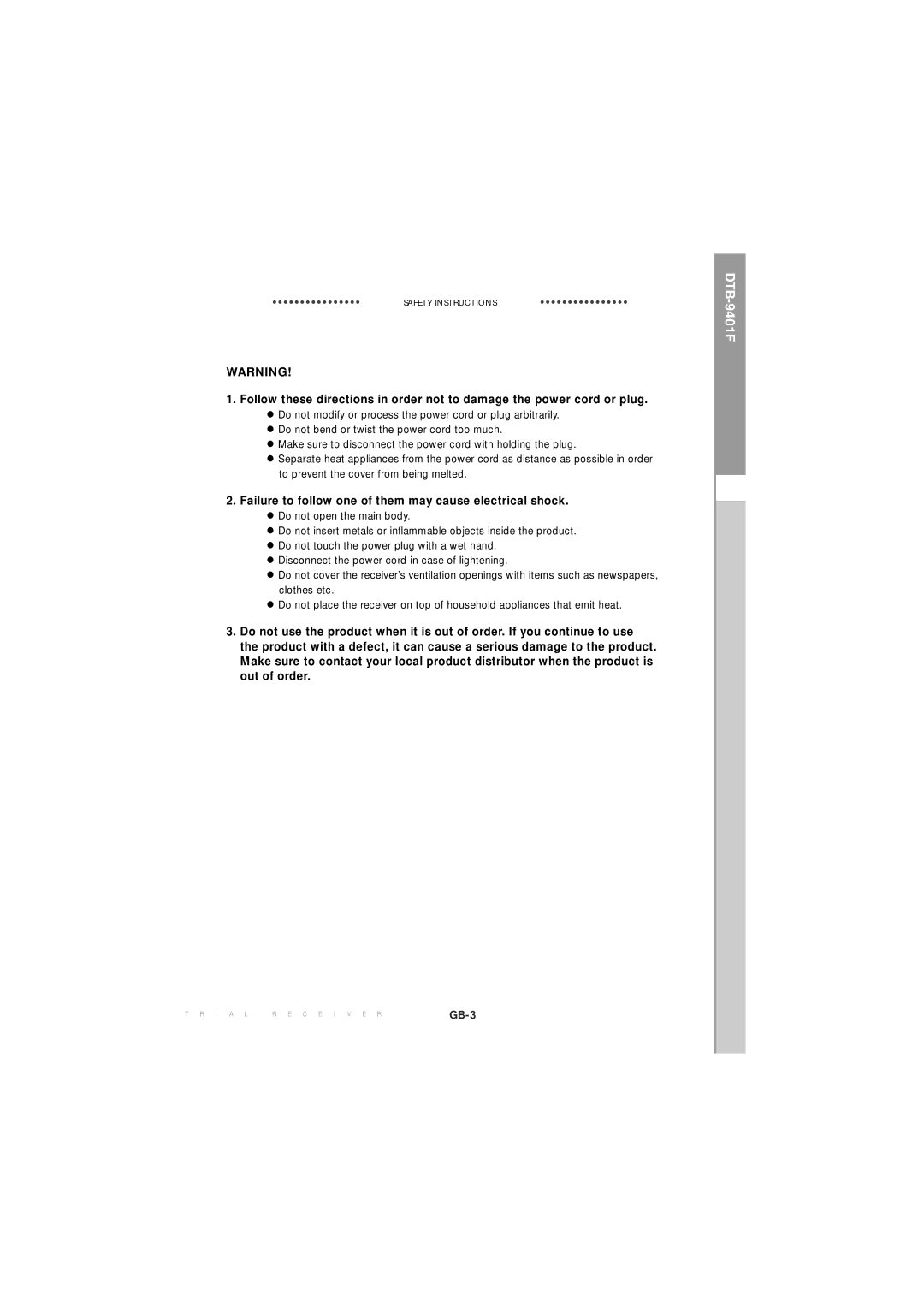 Samsung MF68-00271A manual Failure to follow one of them may cause electrical shock 