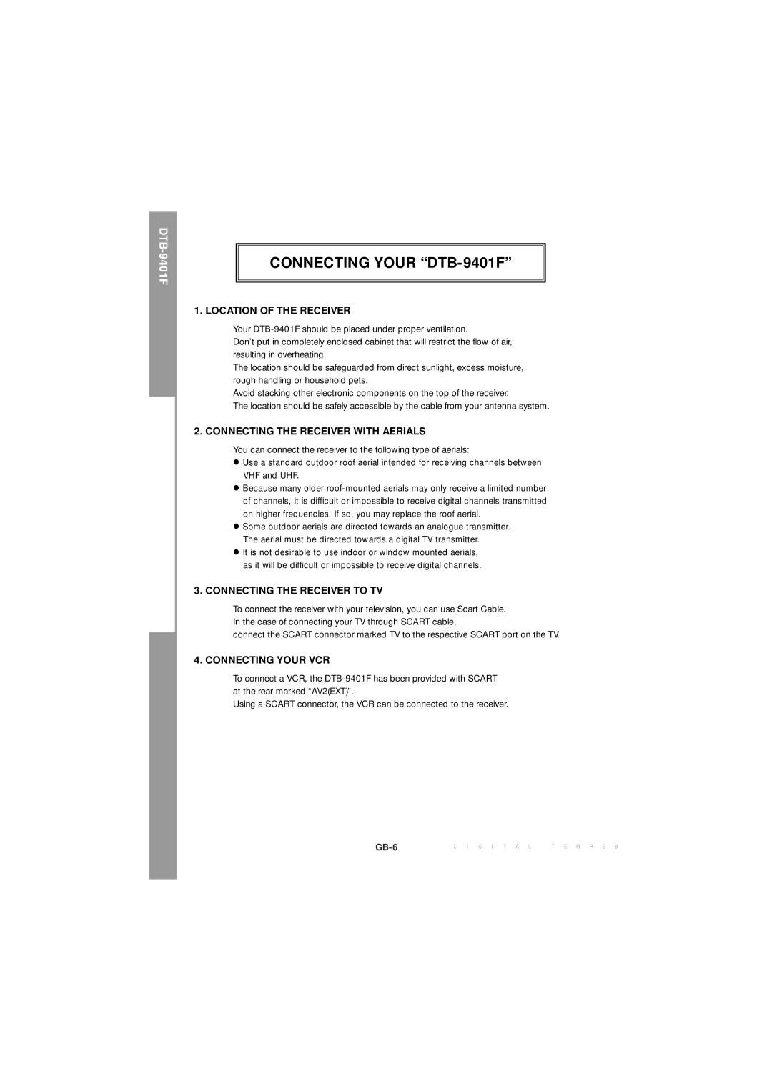 Samsung MF68-00271A manual Connecting Your DTB-9401F, Location of the Receiver 