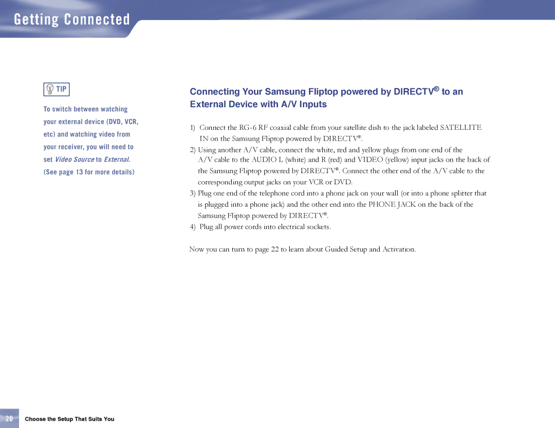 Samsung MF68-00389A-00, SL10D10 manual Getting Connected 