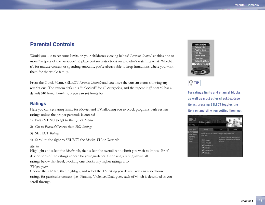 Samsung SL10D10, MF68-00389A-00 manual Parental Controls, Ratings 