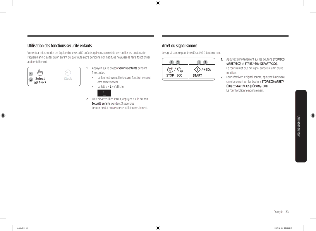 Samsung MG22M8054AK/EF manual Utilisation des fonctions sécurité enfants, Arrêt du signal sonore 