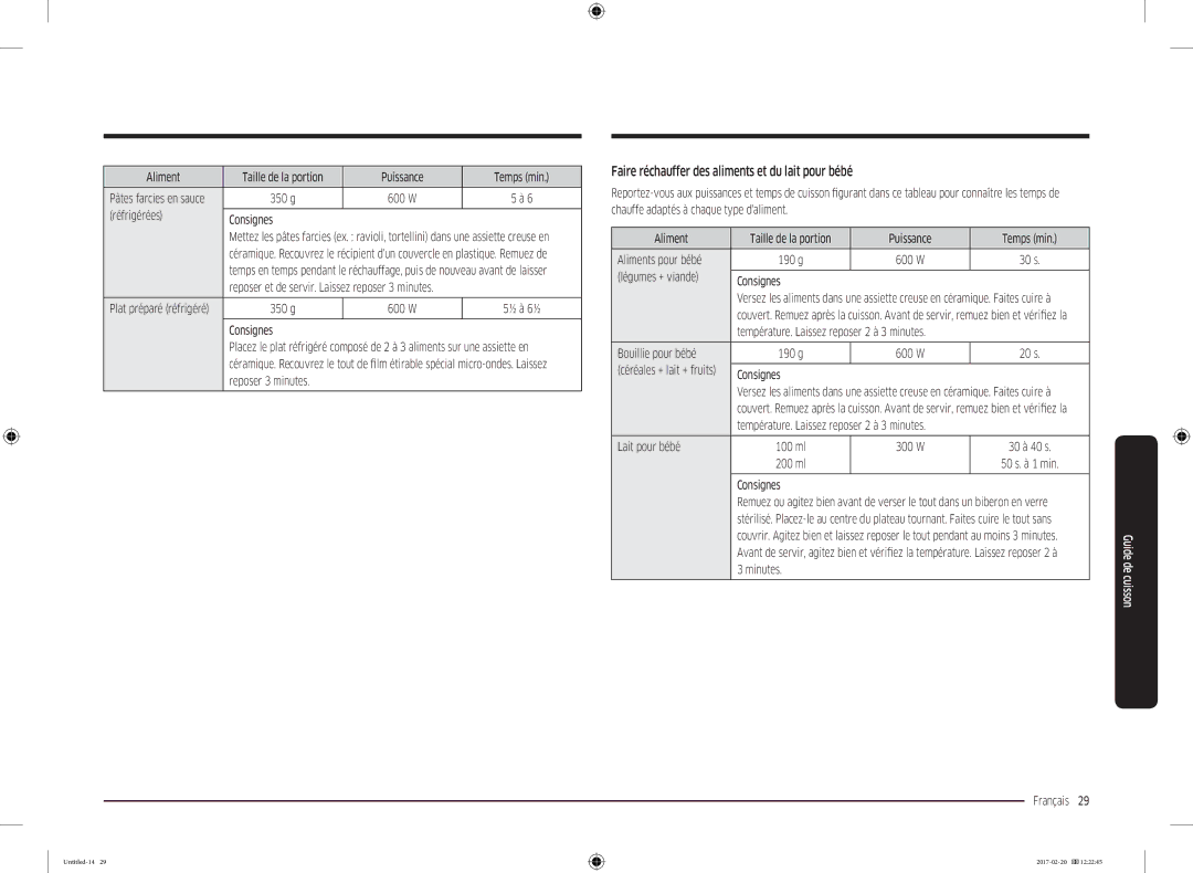 Samsung MG22M8054AK/EF manual Faire réchauffer des aliments et du lait pour bébé 