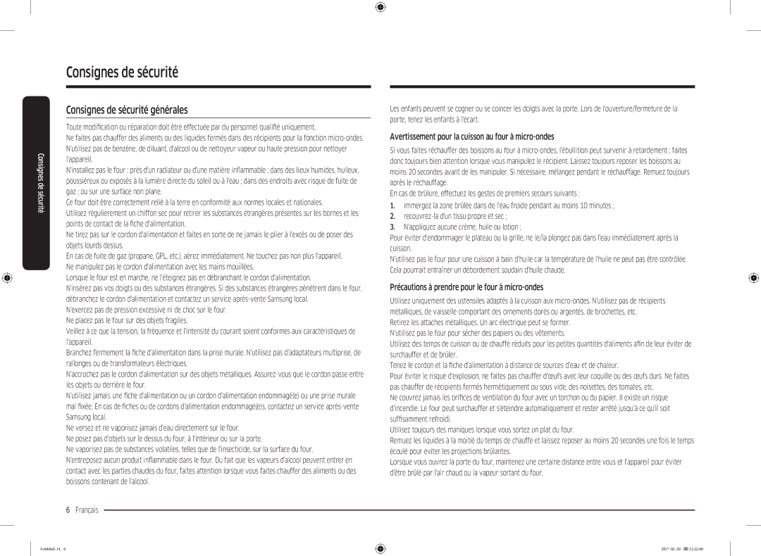 Samsung MG22M8054AK/EF manual Consignes de sécurité générales, Avertissement pour la cuisson au four à micro-ondes 