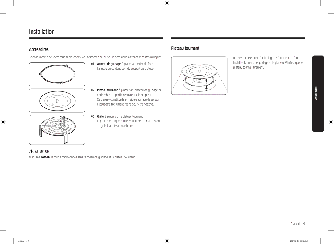 Samsung MG22M8054AK/EF manual Installation, Accessoires 