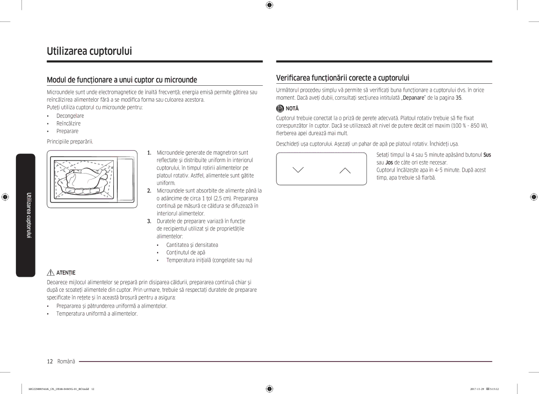 Samsung MG22M8054AK/OL manual Utilizarea cuptorului, Modul de funcţionare a unui cuptor cu microunde, Notă 