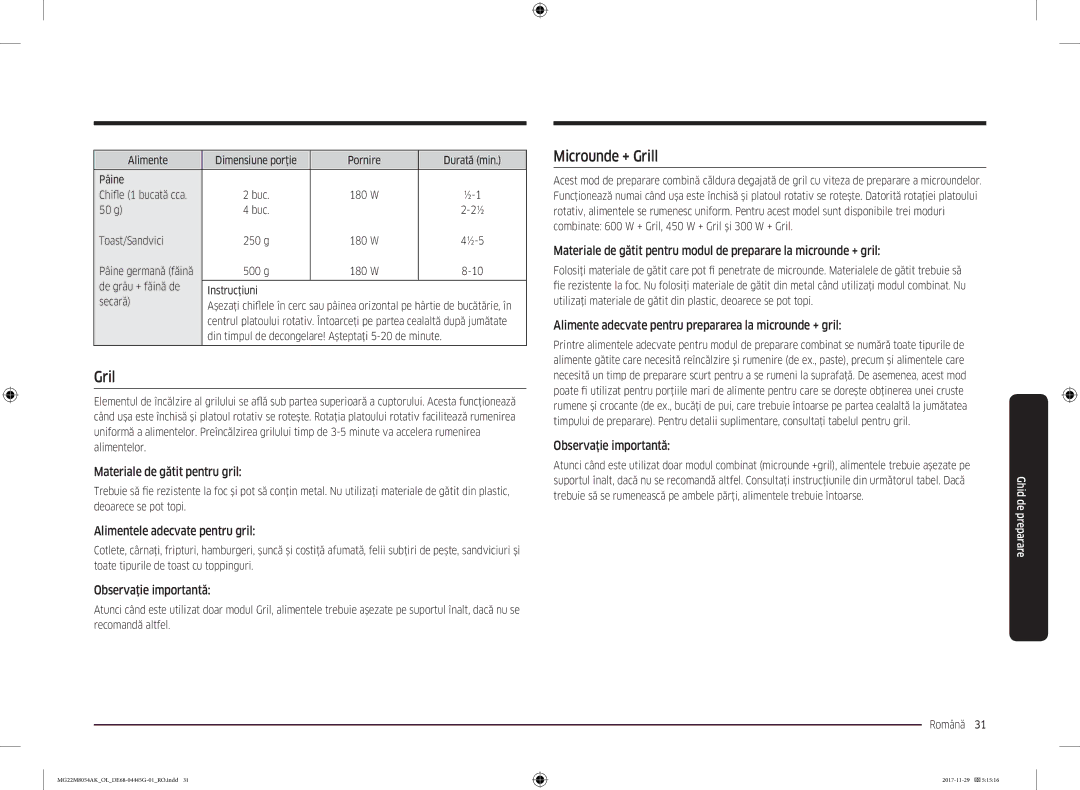 Samsung MG22M8054AK/OL manual Microunde + Grill 