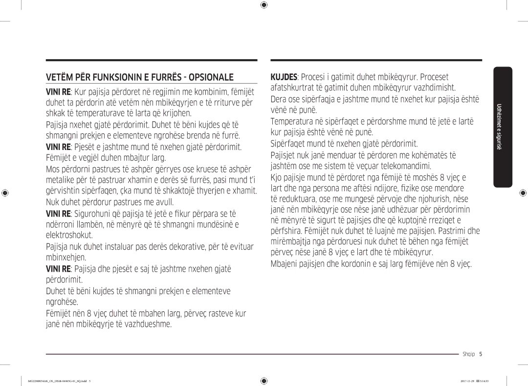 Samsung MG22M8054AK/OL manual Vetëm PËR Funksionin E Furrës Opsionale 