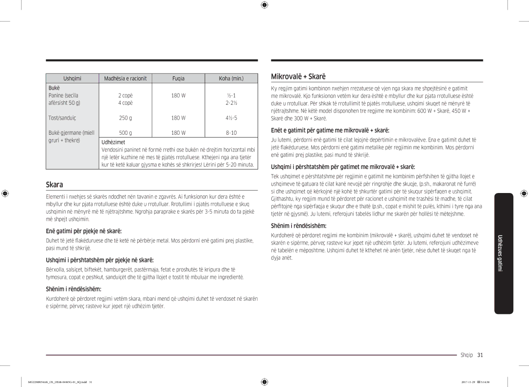 Samsung MG22M8054AK/OL manual Skara, Mikrovalë + Skarë 