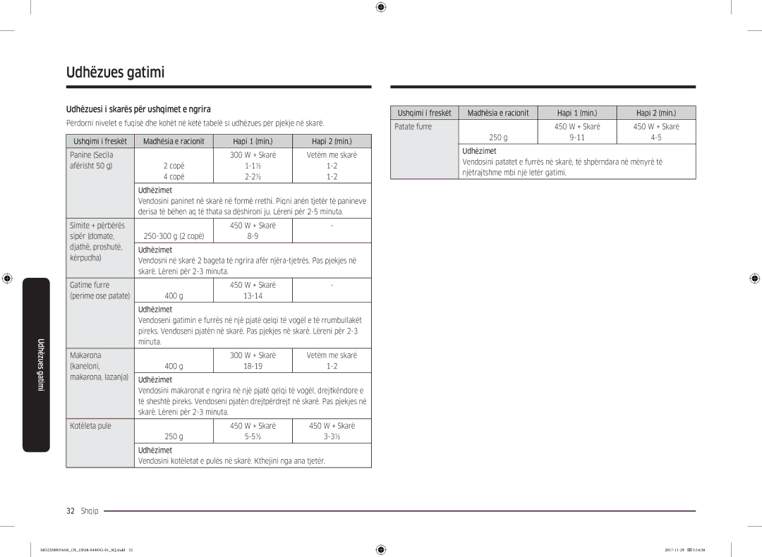 Samsung MG22M8054AK/OL manual Udhëzuesi i skarës për ushqimet e ngrira 