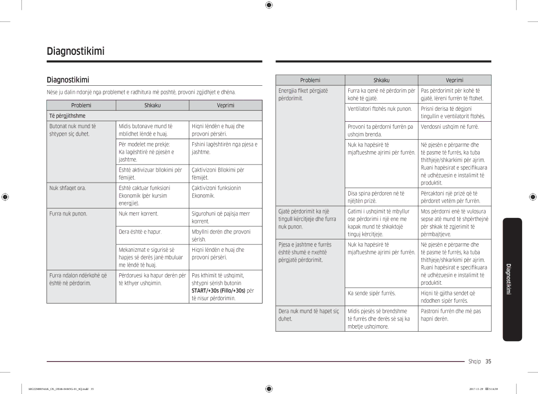 Samsung MG22M8054AK/OL manual Diagnostikimi 