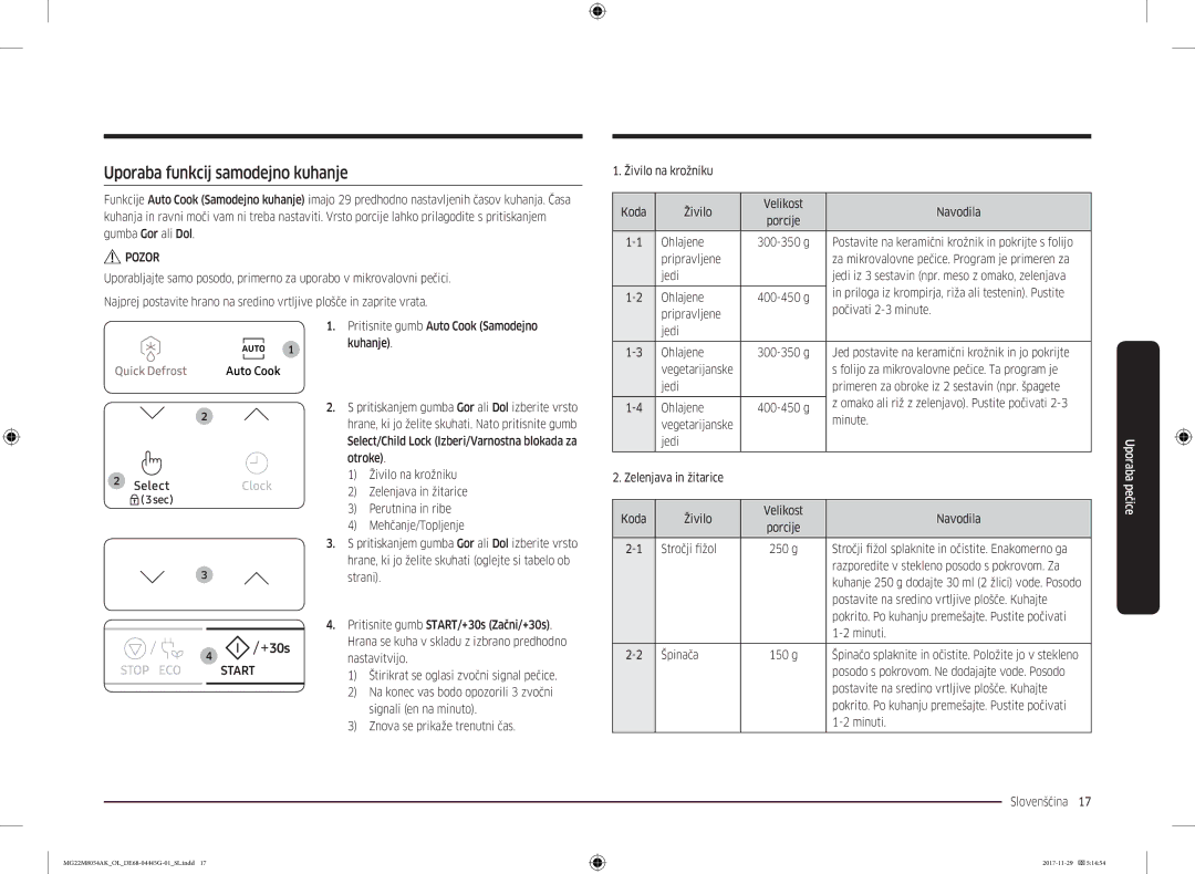 Samsung MG22M8054AK/OL manual Uporaba funkcij samodejno kuhanje 