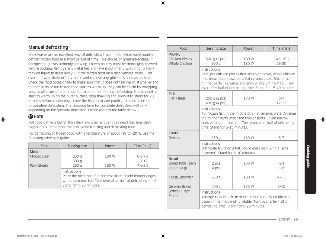 Samsung MG22M8054AK/OL manual Manual defrosting 