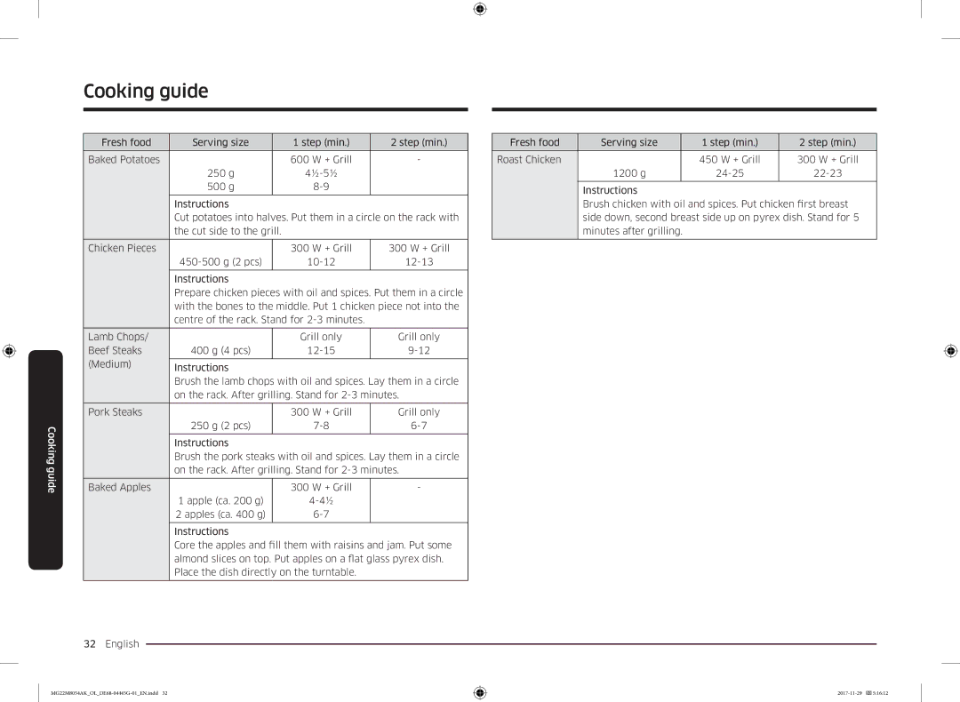 Samsung MG22M8054AK/OL manual Cooking guide 