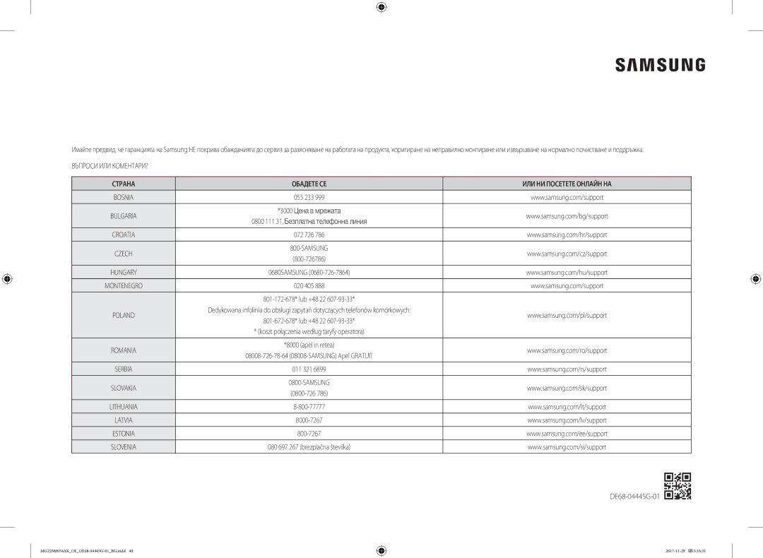 Samsung MG22M8054AK/OL manual Въпроси ИЛИ КОМЕНТАРИ?, DE68-04445G-01 