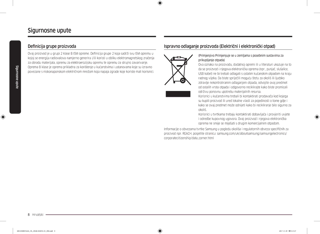 Samsung MG22M8054AK/OL manual Definicija grupe proizvoda, Ispravno odlaganje proizvoda Električni i elektronički otpad 