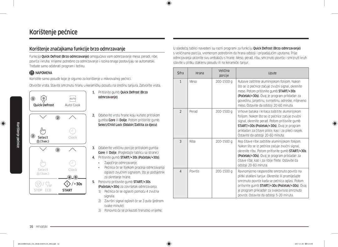 Samsung MG22M8054AK/OL manual Korištenje značajkama funkcije brzo odmrzavanje 