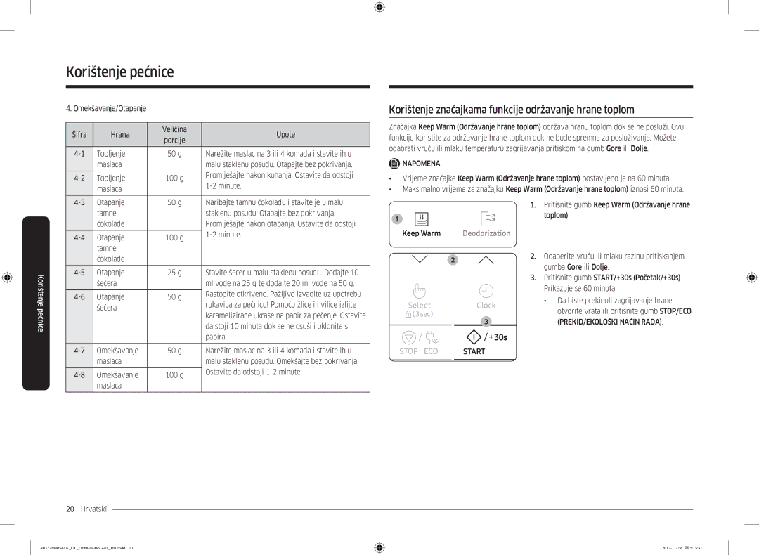 Samsung MG22M8054AK/OL manual Korištenje značajkama funkcije održavanje hrane toplom, PREKID/EKOLOŠKI Način Rada 