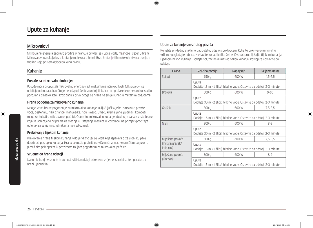Samsung MG22M8054AK/OL manual Upute za kuhanje, Mikrovalovi, Kuhanje 