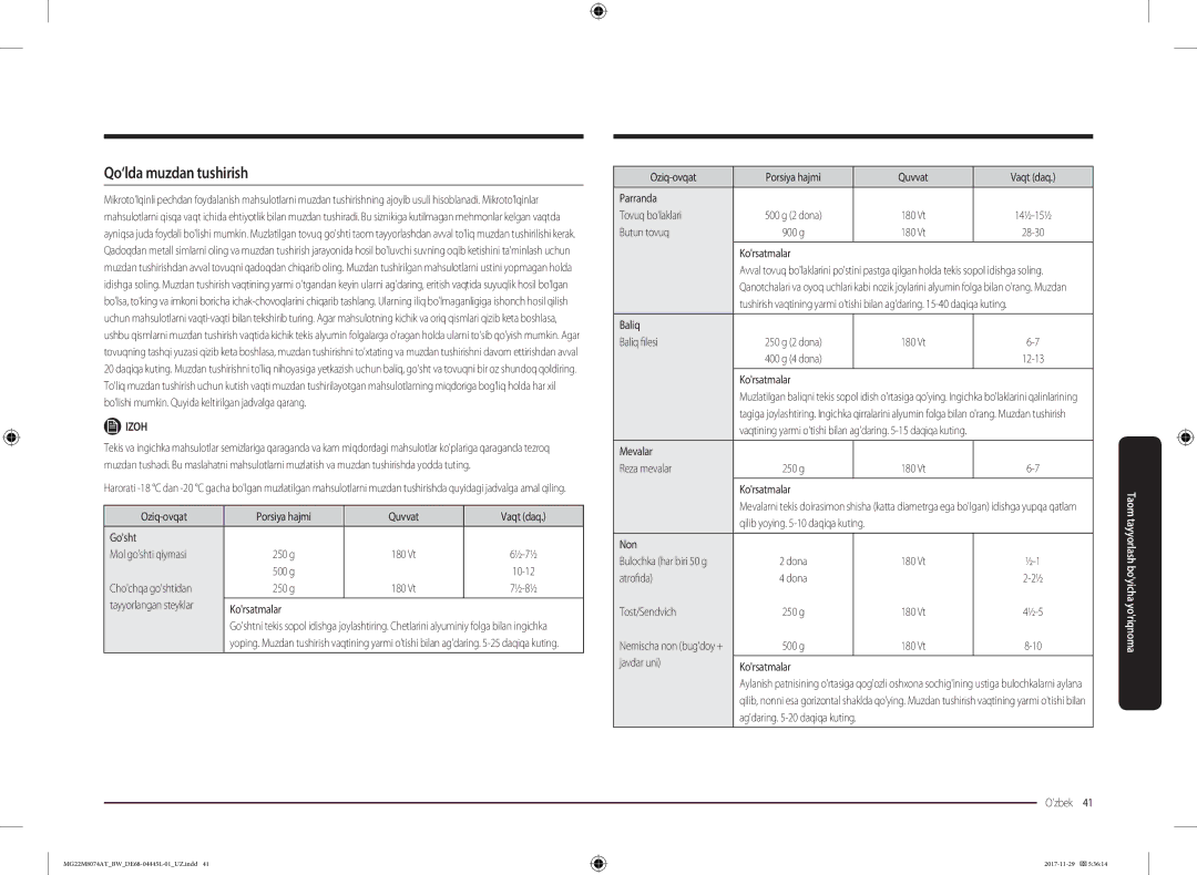 Samsung MG22M8074AT/BW manual Qo‘lda muzdan tushirish 