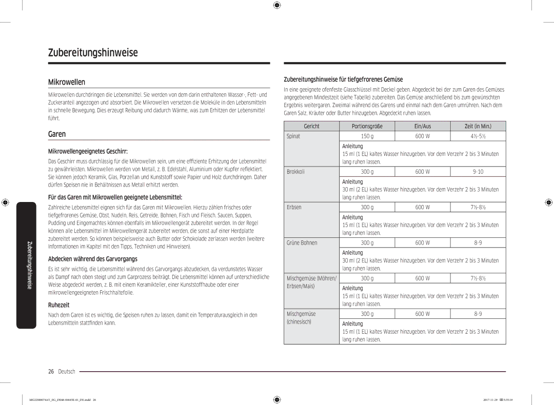 Samsung MG22M8074AT/EG manual Zubereitungshinweise, Mikrowellen, Garen 