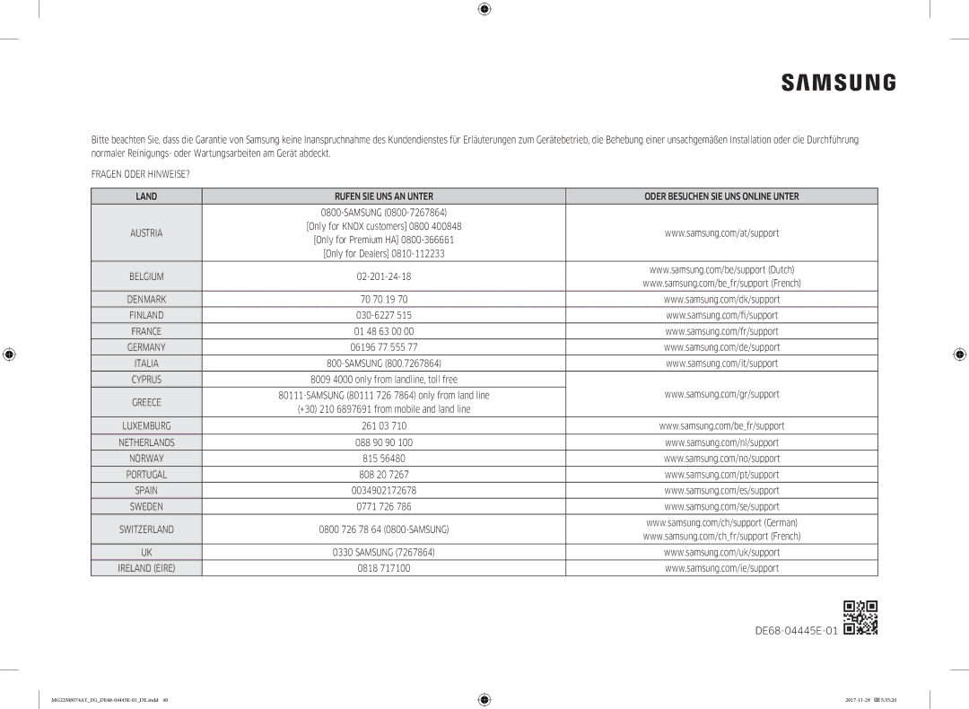 Samsung MG22M8074AT/EG manual DE68-04445E-01 