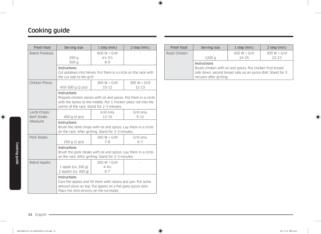 Samsung MG22M8074AT/OL manual Cooking guide 