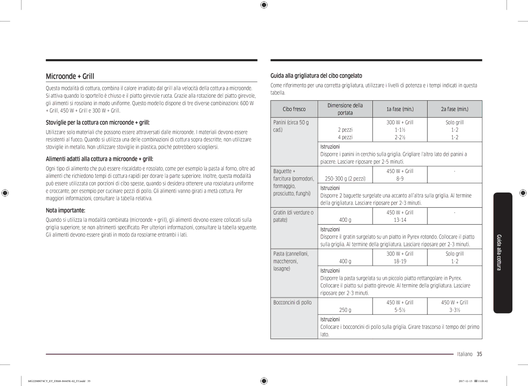 Samsung MG22M8074CT/ET manual Microonde + Grill, Stoviglie per la cottura con microonde + grill 