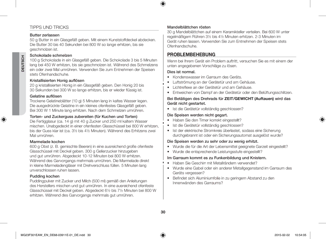 Samsung MG23F301EAK/EN, MG23F301EAW/EF manual Problembehebung, Tipps UND Tricks, Gelatine auflösen 