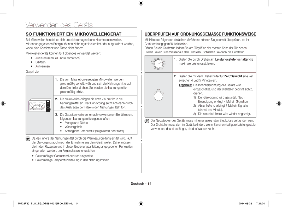 Samsung MG23F301ELW/EN, MG23F301EAS/EG, MG23F301ELW/EG manual Verwenden des Geräts, So funktioniert ein Mikrowellengerät 