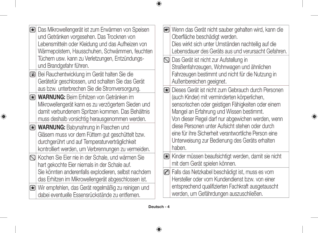 Samsung MG23F301ELW/EG, MG23F301EAS/EG, MG23F301ELW/EN manual Deutsch 