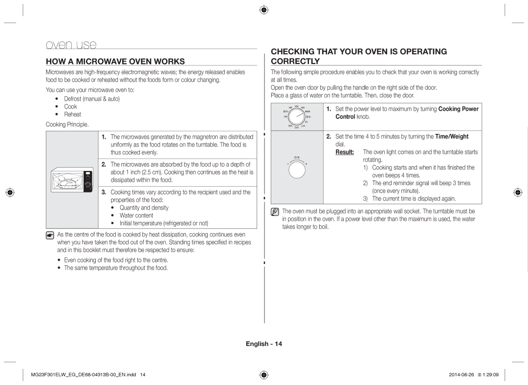 Samsung MG23F301ELW/EN manual Oven use, How a microwave oven works, Checking that your oven is operating correctly 