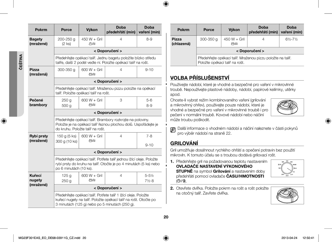 Samsung MG23F301EAS/EO manual Volba Příslušenství, Grilování 