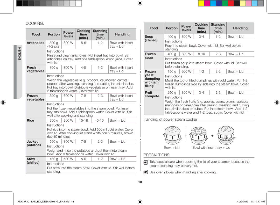 Samsung MG23F301EAS/EO manual Cooking, Precautions 