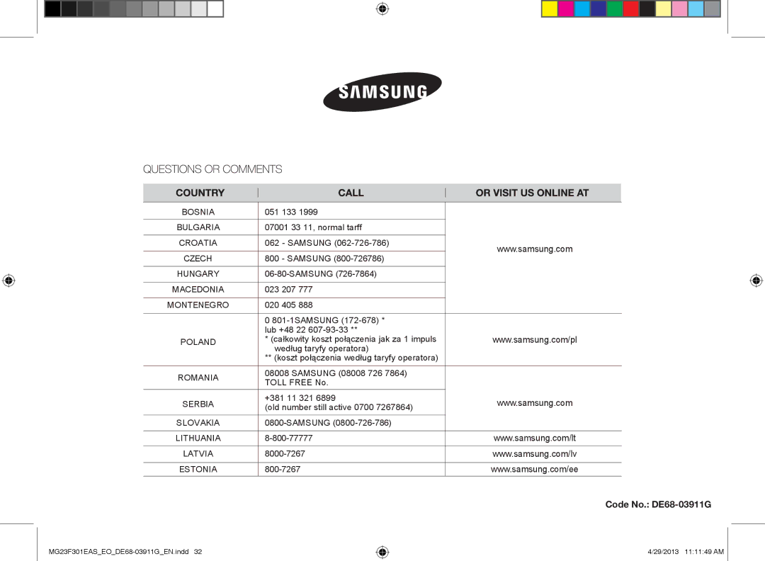 Samsung MG23F301EAS/EO manual Code No. DE68-03911G 