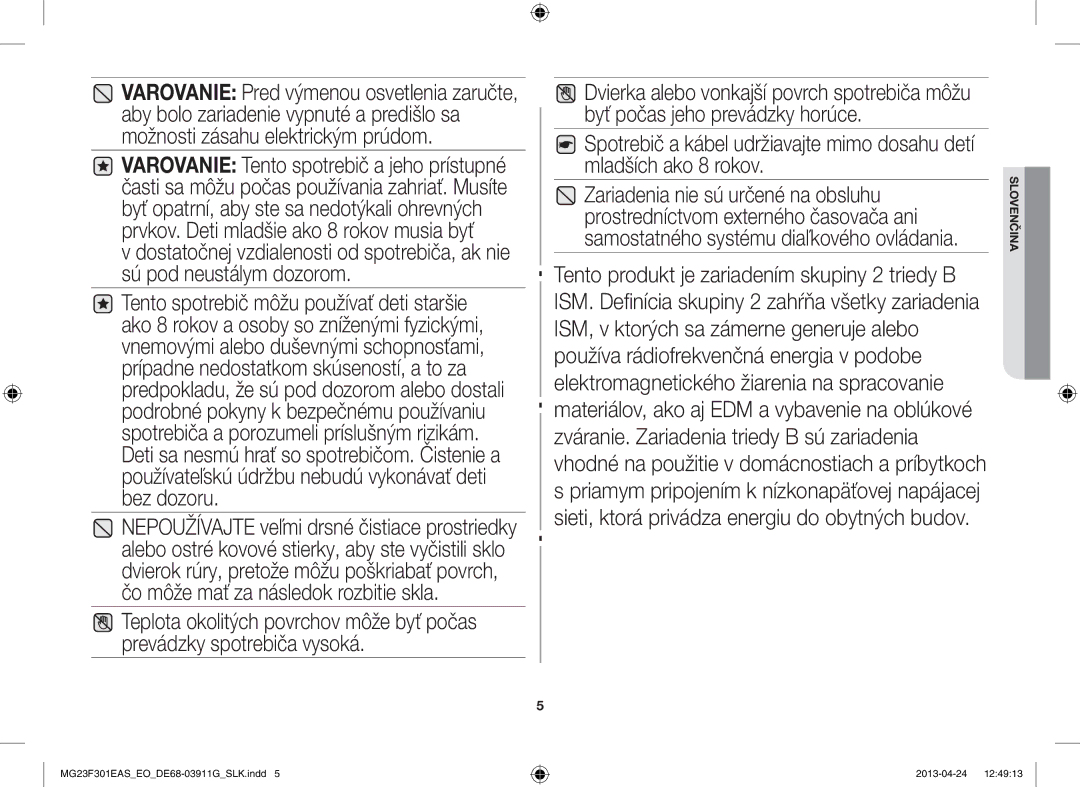 Samsung MG23F301EAS/EO manual Slovenčina 