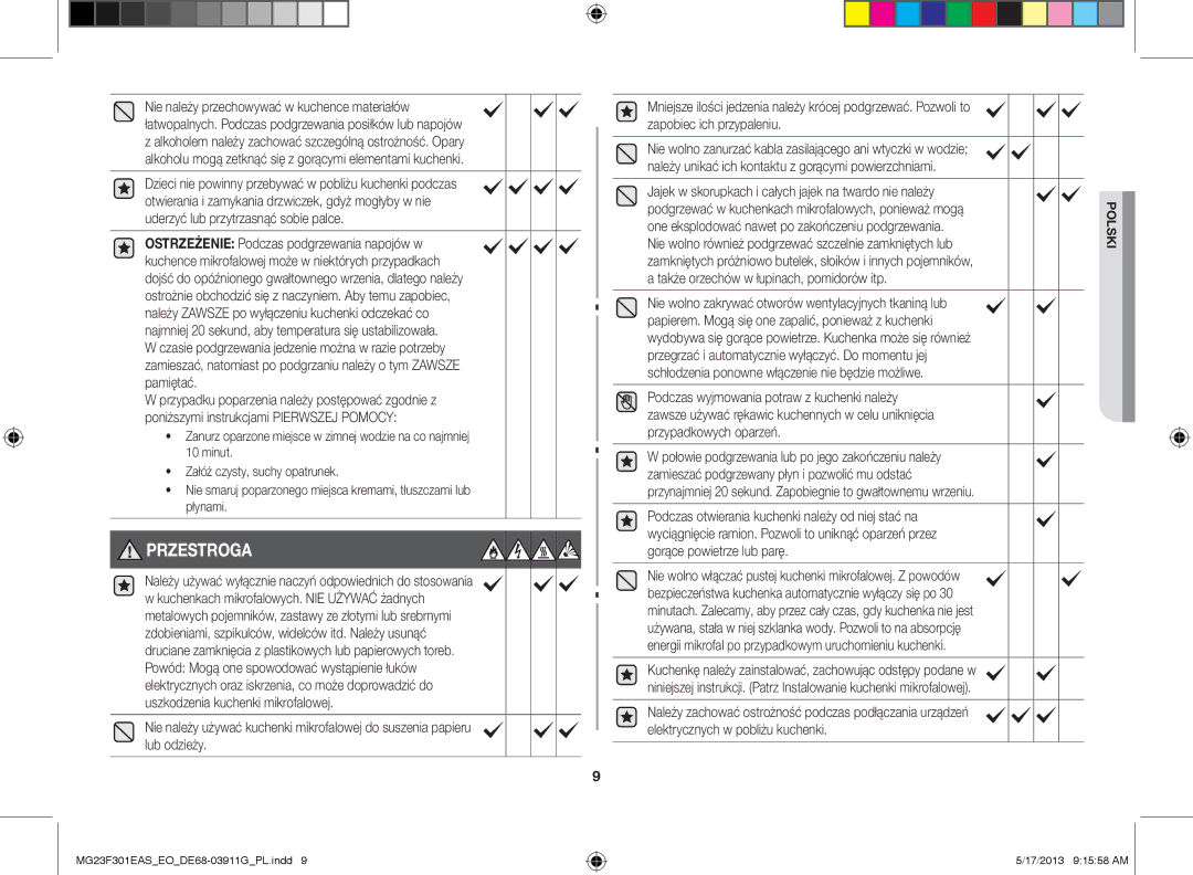 Samsung MG23F301EAS/EO manual Przestroga 