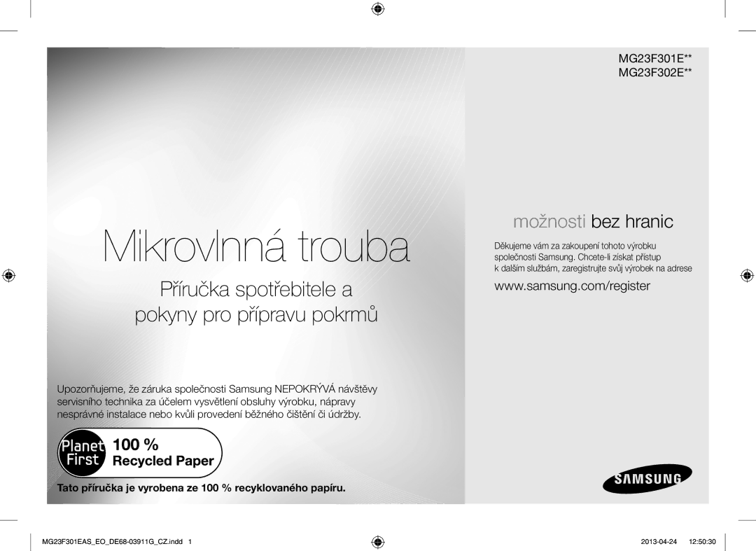 Samsung MG23F301EAS/EO manual Mikrovlnná trouba, Dalším službám, zaregistrujte svůj výrobek na adrese 