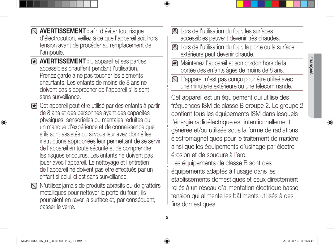 Samsung MG23F301ECS/EF, MG23F301EFS/EF, MG23F301EAW/EF, MS23K3513AS/EF, MG23F301EJS/EF manual Français 