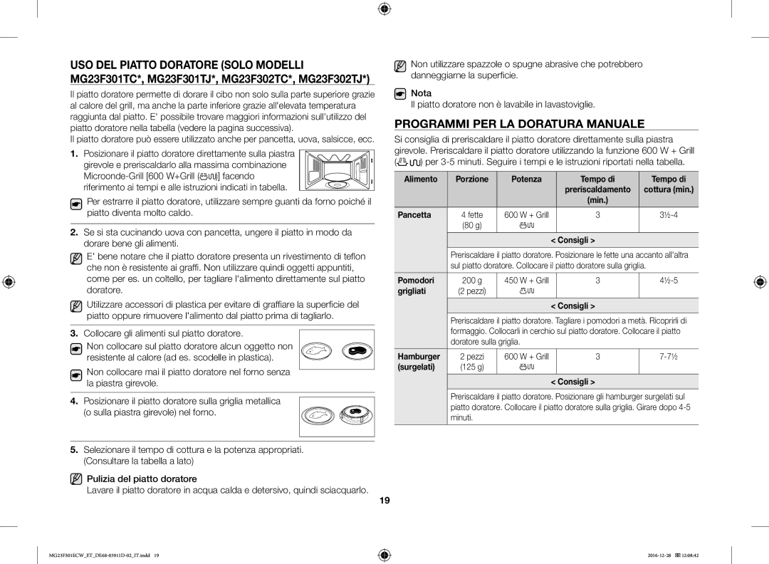 Samsung MG23F301ECW/ET manual Programmi PER LA Doratura Manuale 