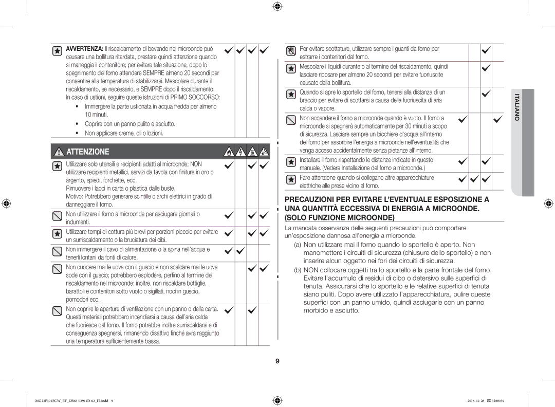 Samsung MG23F301ECW/ET manual Attenzione 