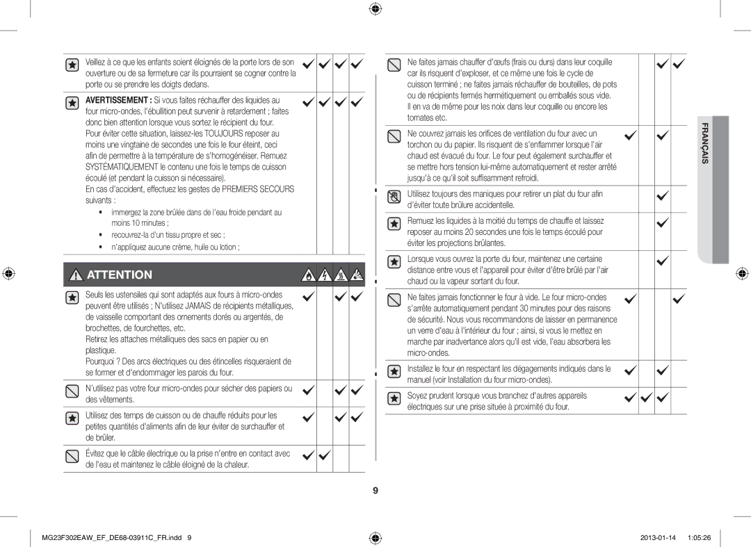 Samsung MG23F301EJW/EF manual Français 