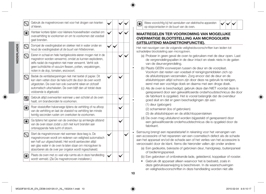 Samsung MG23F301ELW/EG, MG23F301ELW/EN manual MG23F301ELWENDE68-04313A-01NL150204-1.indd 2015-02-04 81017 