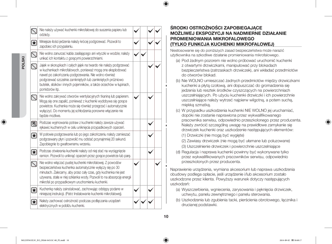 Samsung MG23F301ELW/EO manual Polski 